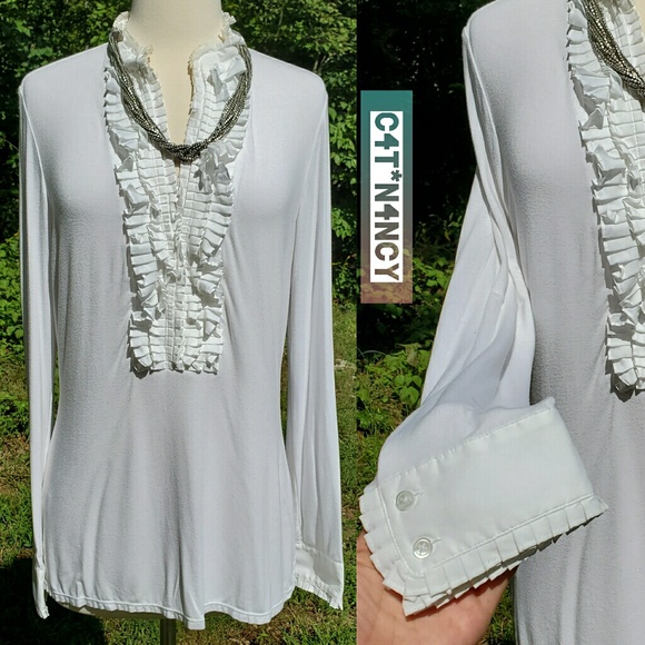 BCBG MAX AZRIA - Ruffle Front Long Sleeve Blouse!! - Picture 1 of 8